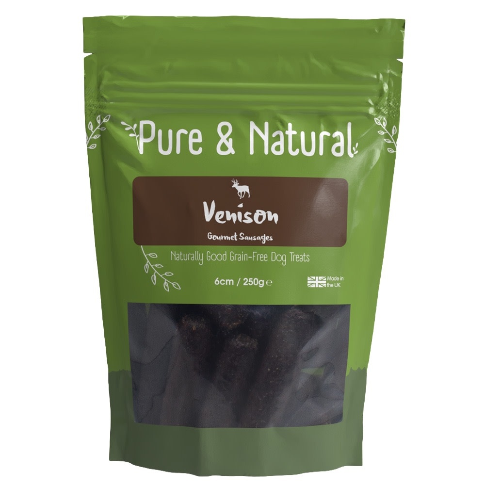 Venison Sausages Dog Treats 6cm, 250g - Pet Care By Post - Venison Flour Dog Treats