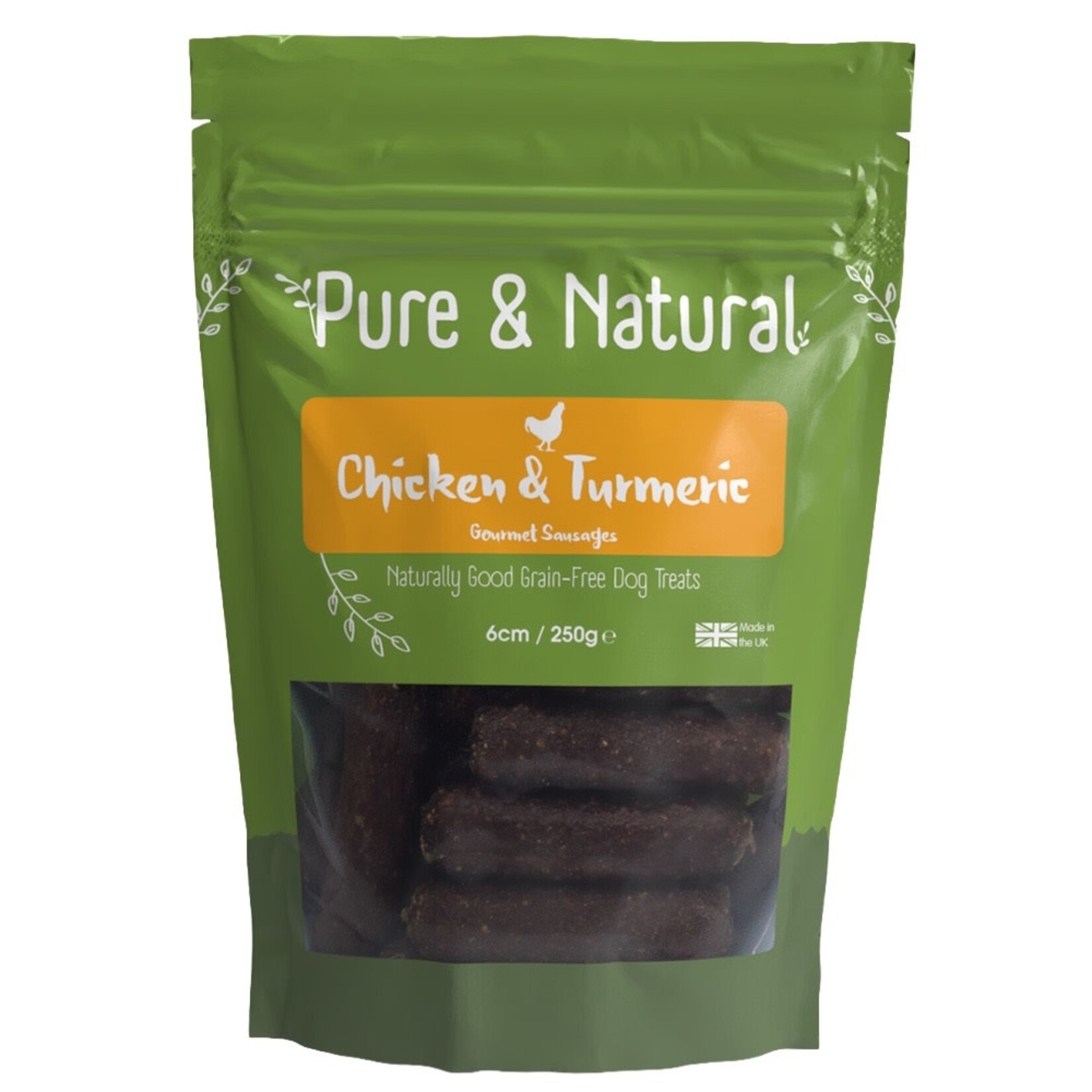 Pure & Natural Chicken & Tumeric Sausages Dog Treats 6cm, 250g