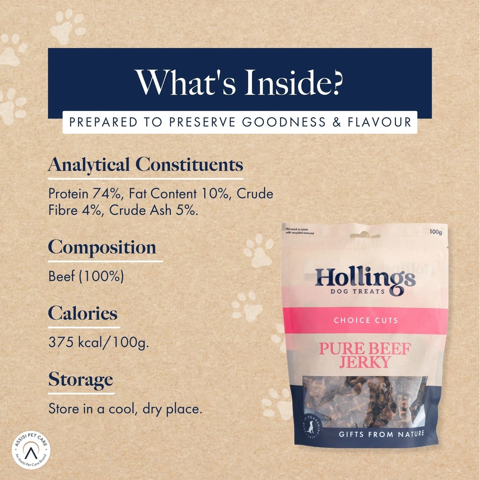 Hollings Pure Beef Jerky Natural Dog Treats, 100g