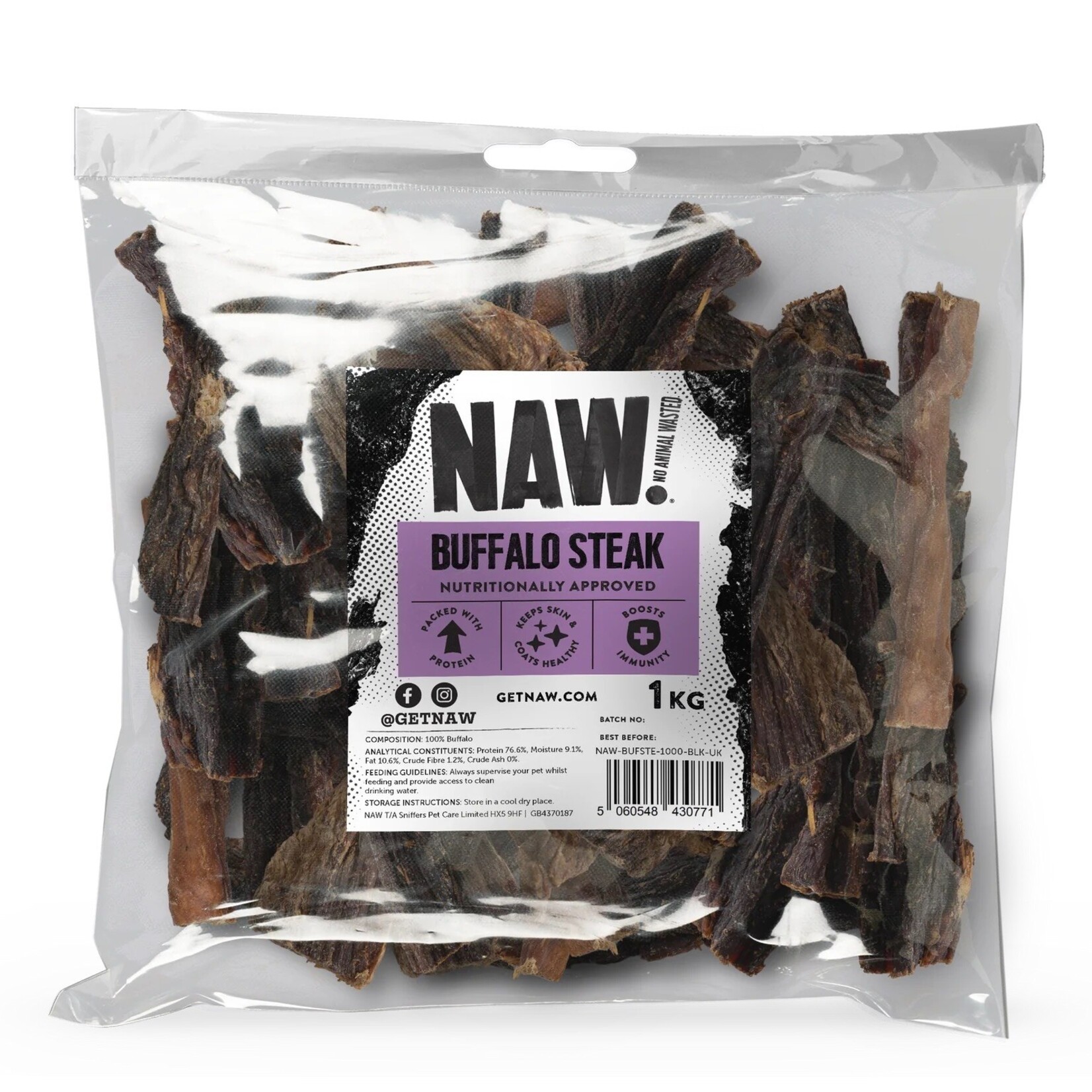 NAW Buffalo Steaks Dog Treats, 1kg Bag