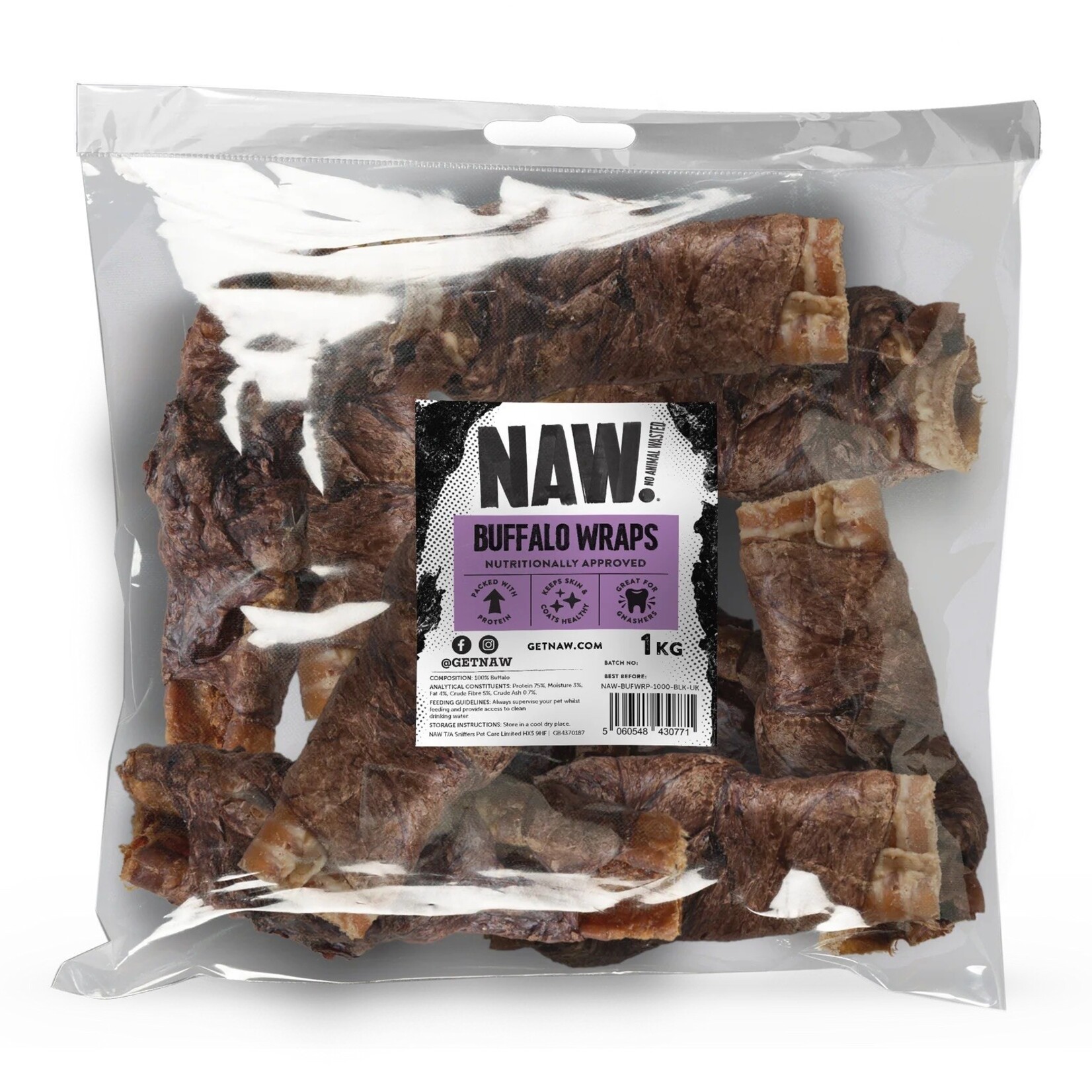 NAW Buffalo Wrapped Trachea Dog Treats, 1kg Bag