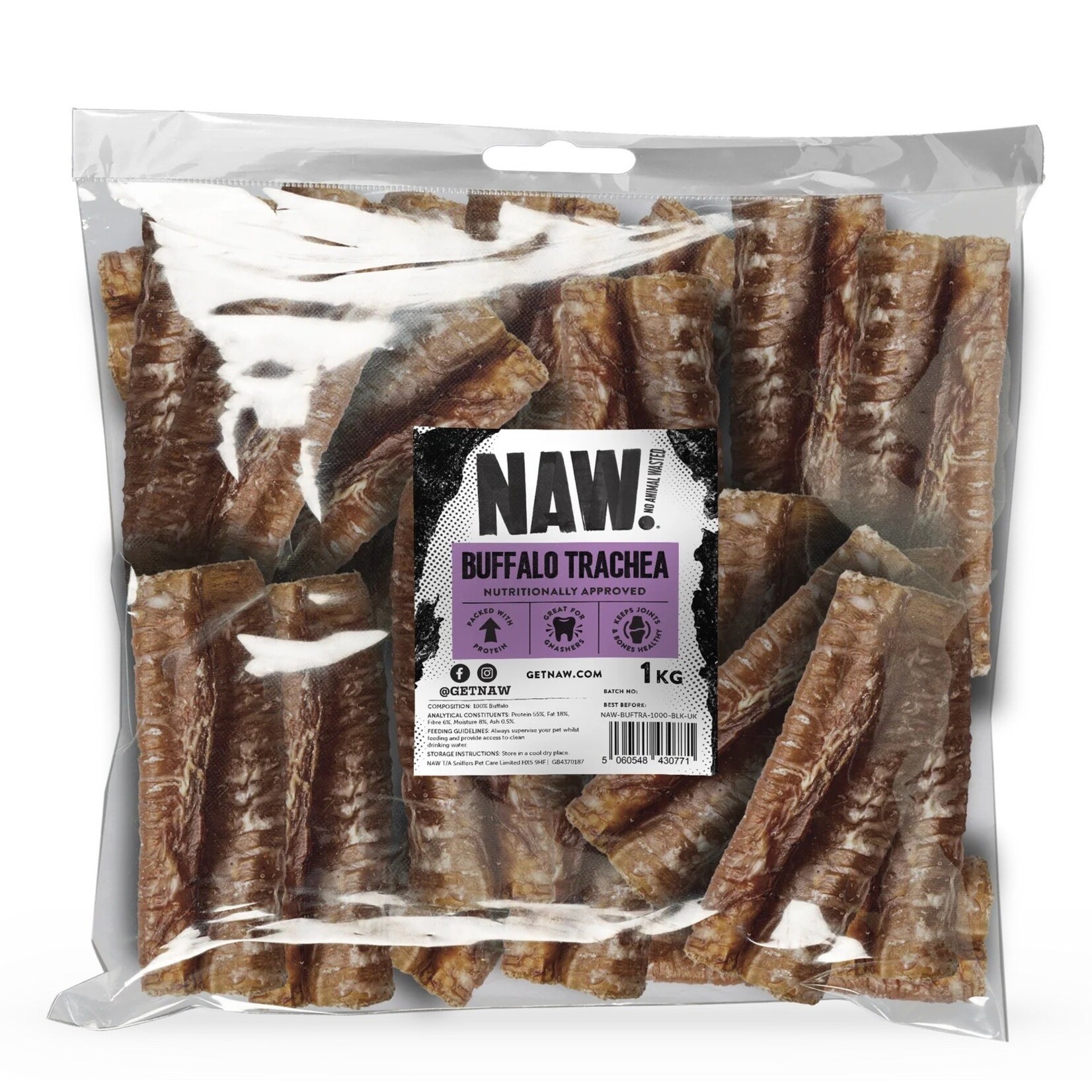 NAW Buffalo Trachea Dog Treats, 1kg Bag
