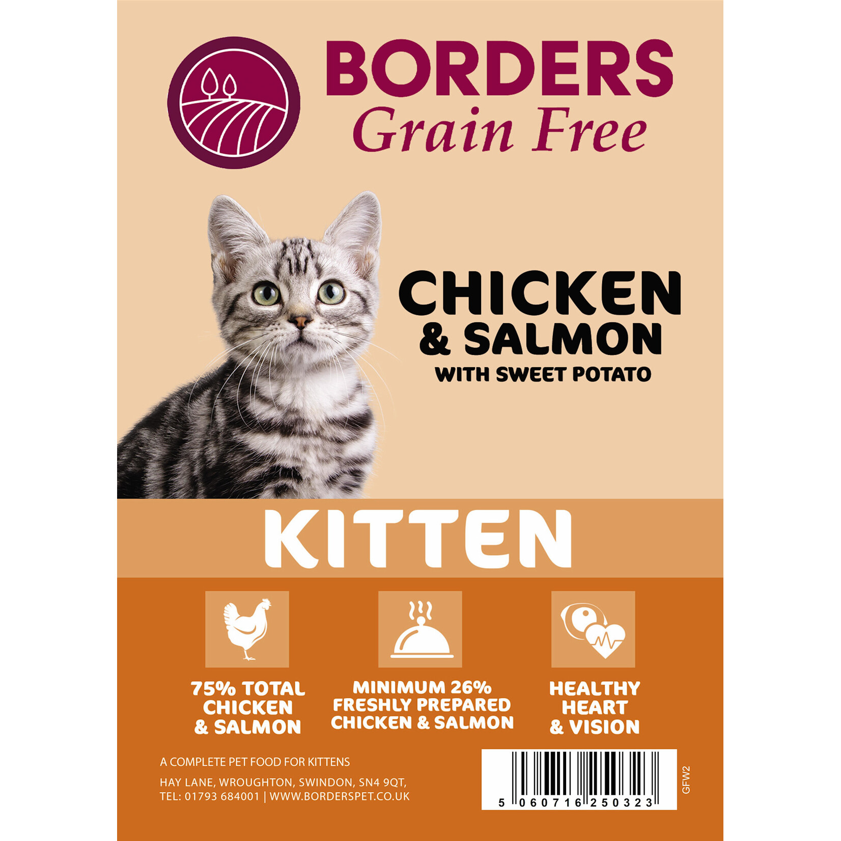 Borders Grain Free Kitten Dry Food Chicken, Salmon & Sweet Potato