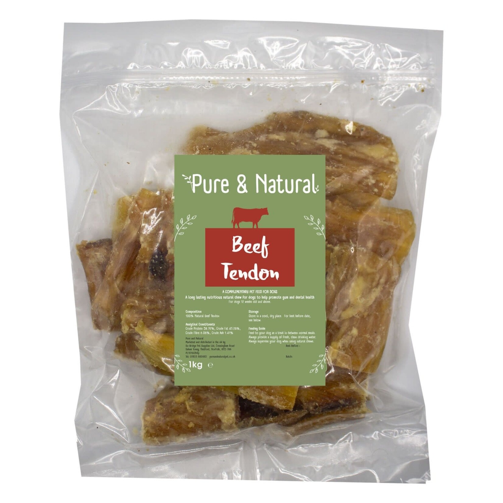 Pure & Natural Beef Tendon Dog Treats, 1kg Bag