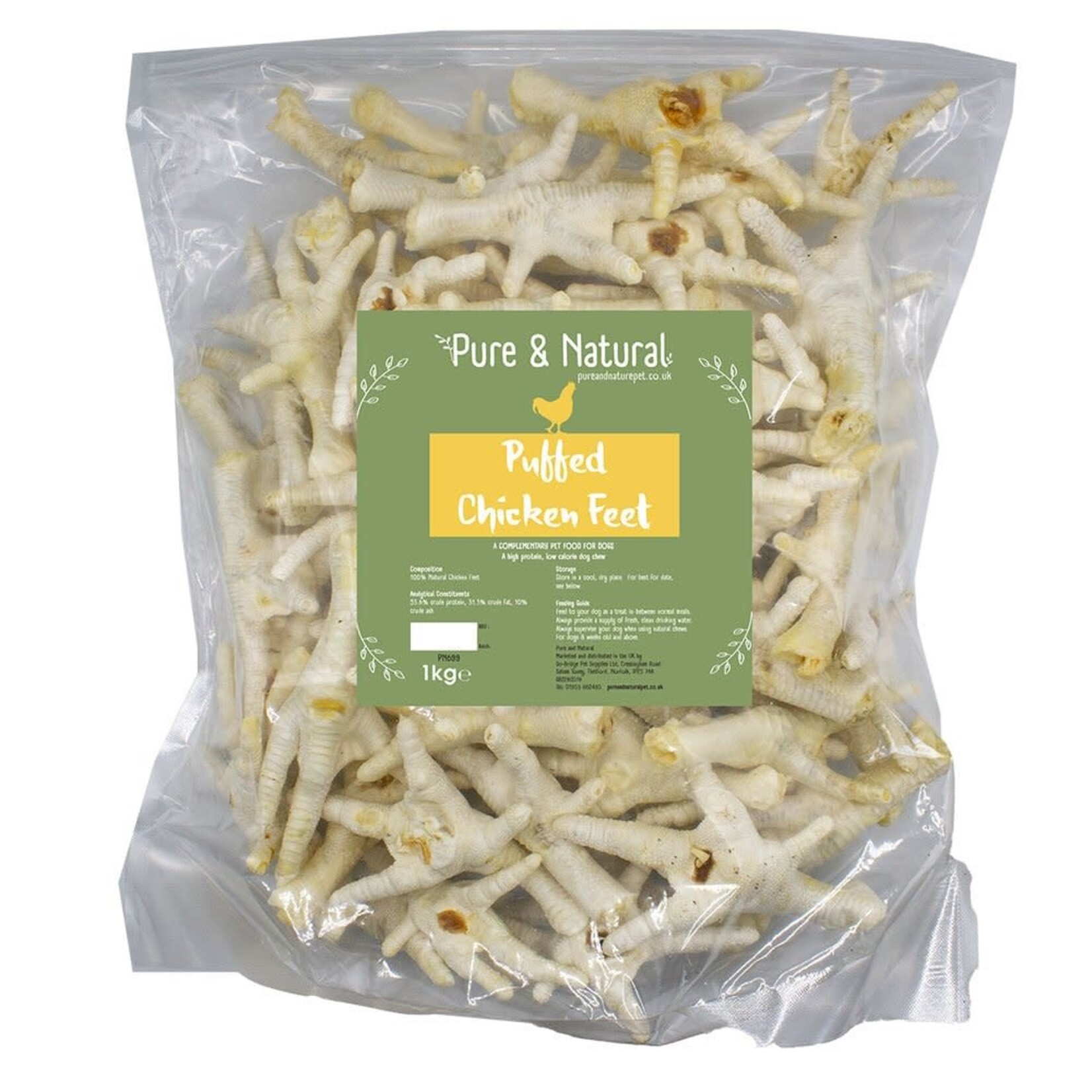 Pure & Natural Puffed Chicken Feet Dog Treats, 1kg Bag