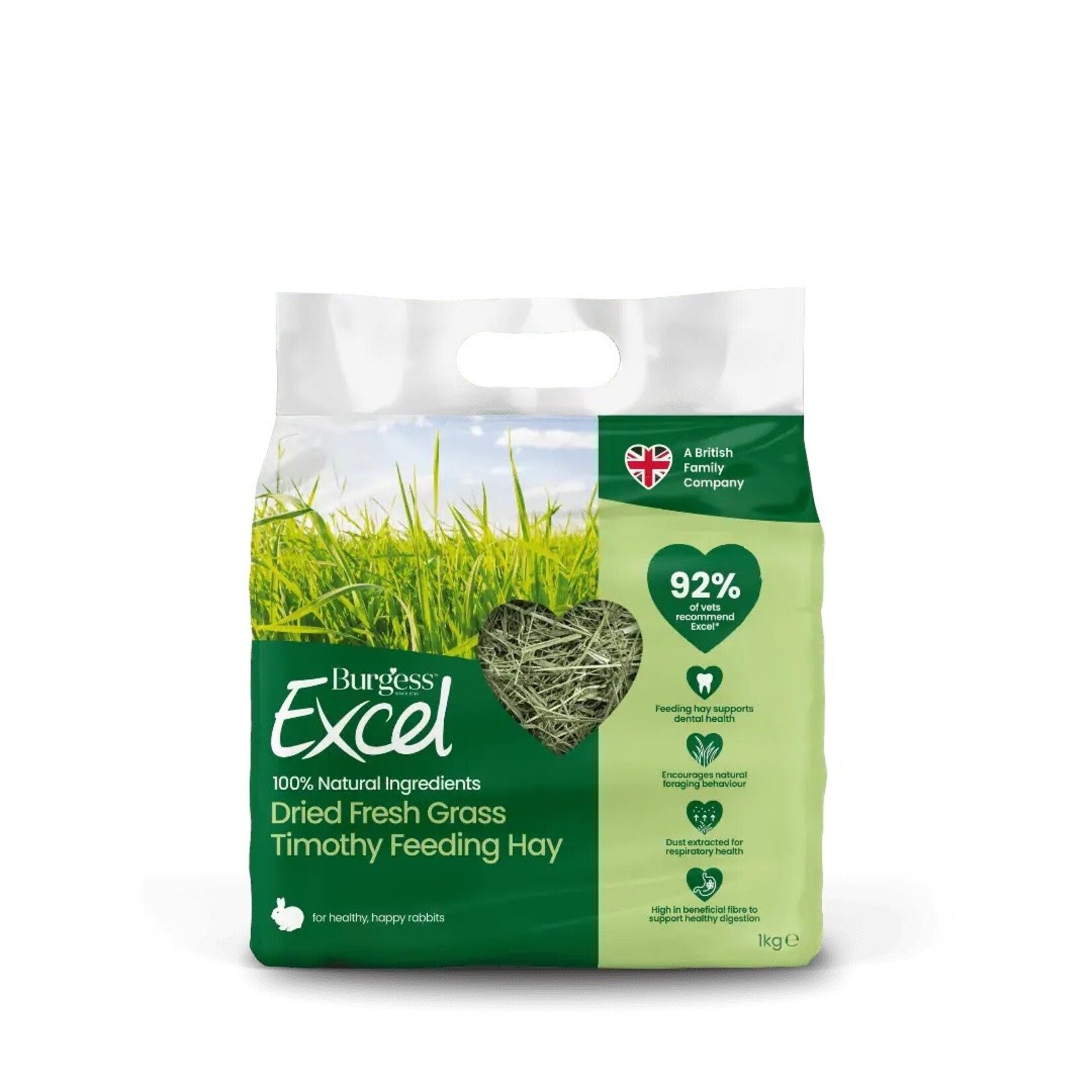 Burgess Excel Dried Fresh Grass Timothy Feeding Hay for Rabbits, 1kg