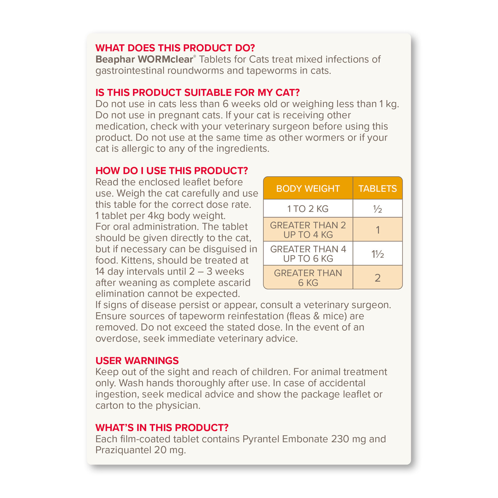 Beaphar WORMclear Cat One Dose Wormer for Cats & Kittens