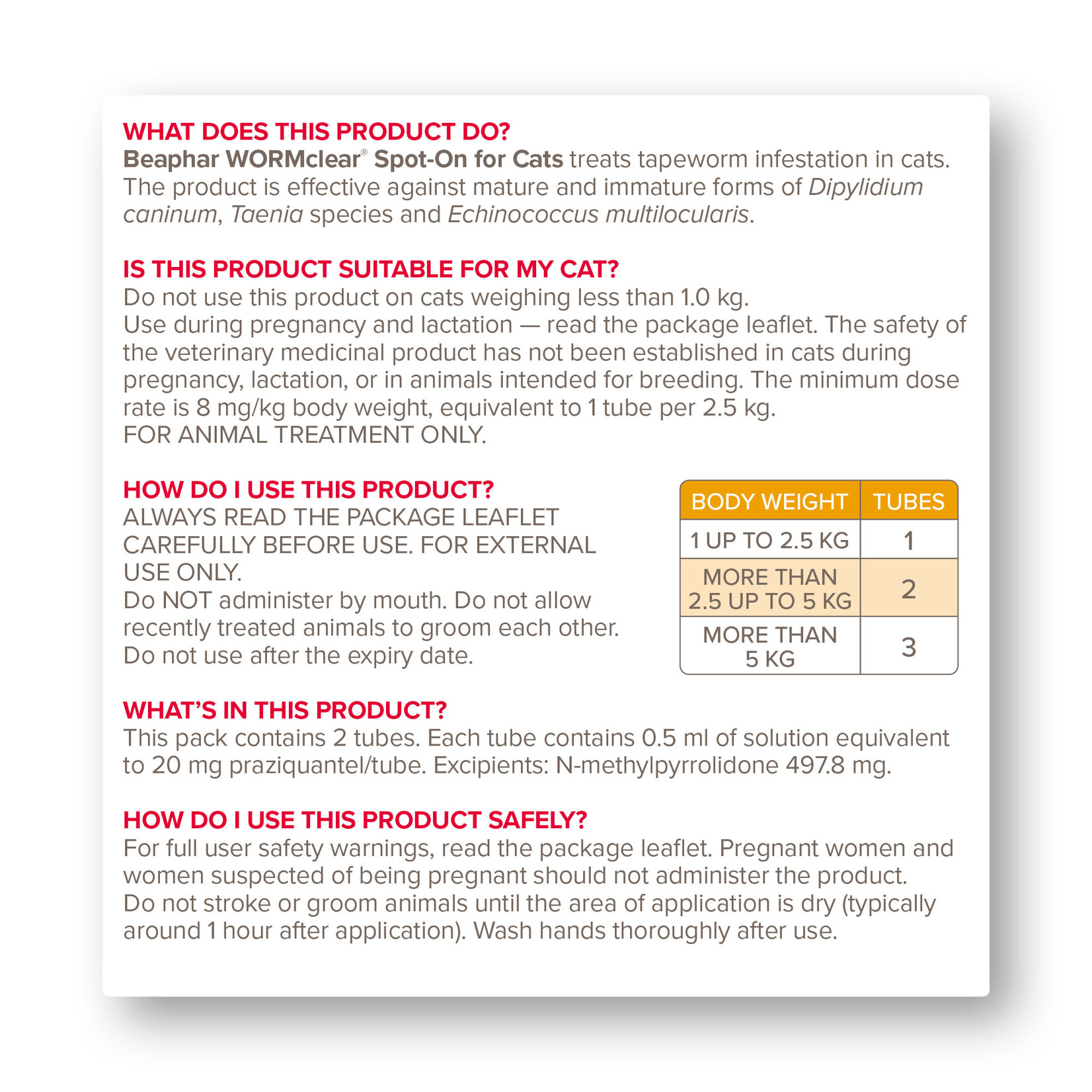 Beaphar WORMclear Cat Spot-On Wormer for Cats, 2 pipettes