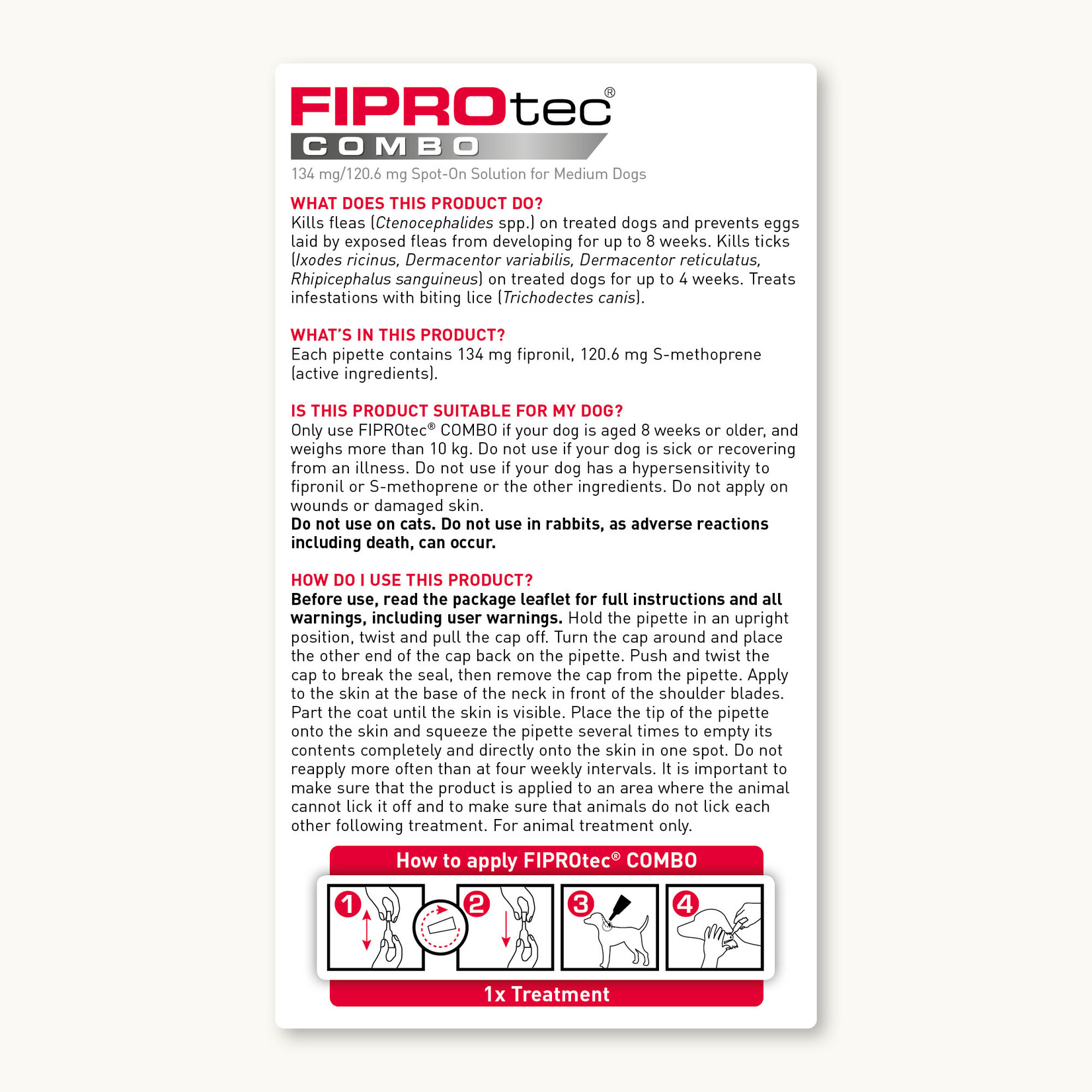 Beaphar FIPROtec Combo Flea & Tick Spot On for Medium Dogs