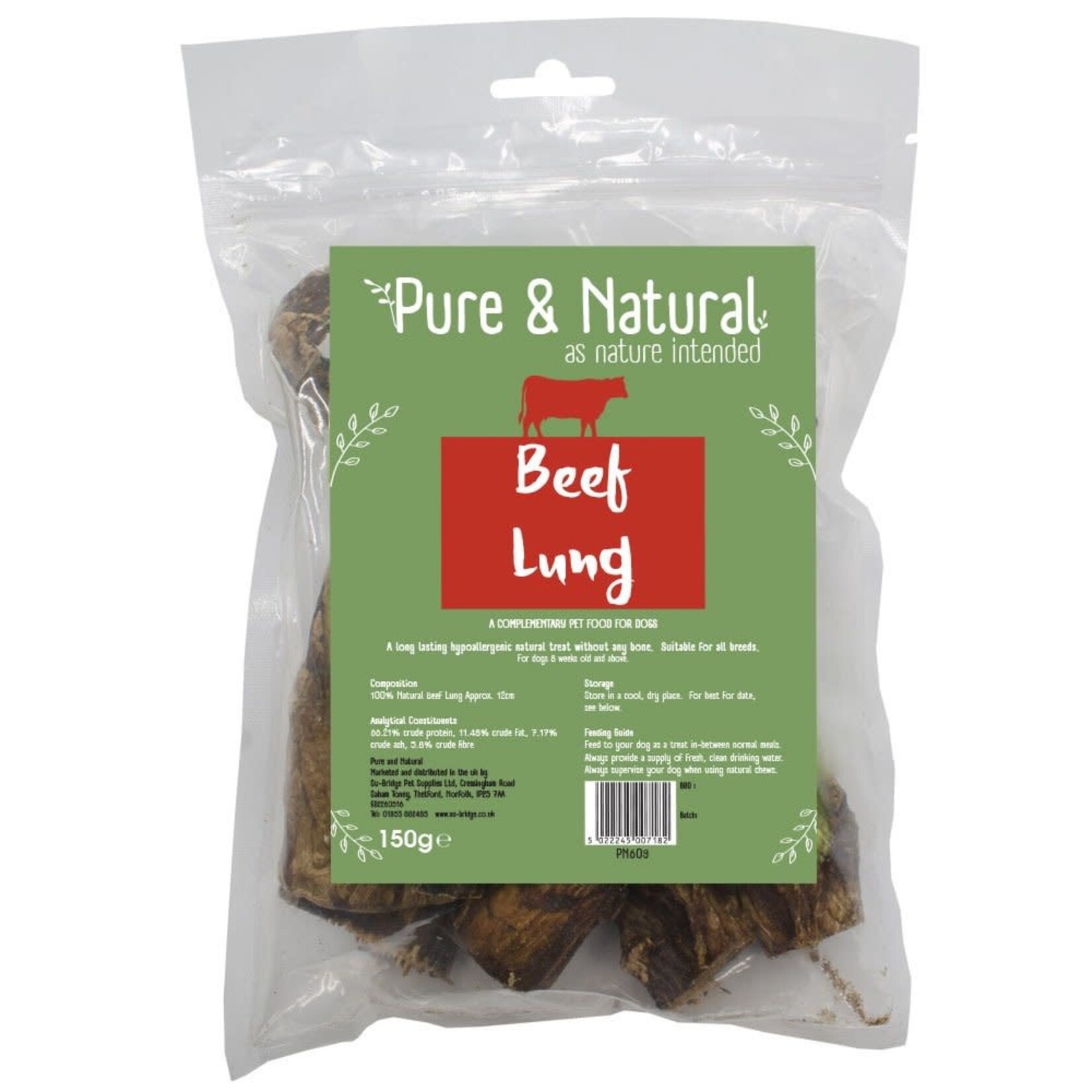 Pure & Natural Beef Lung Dog Treats 12cm, 1kg Bag