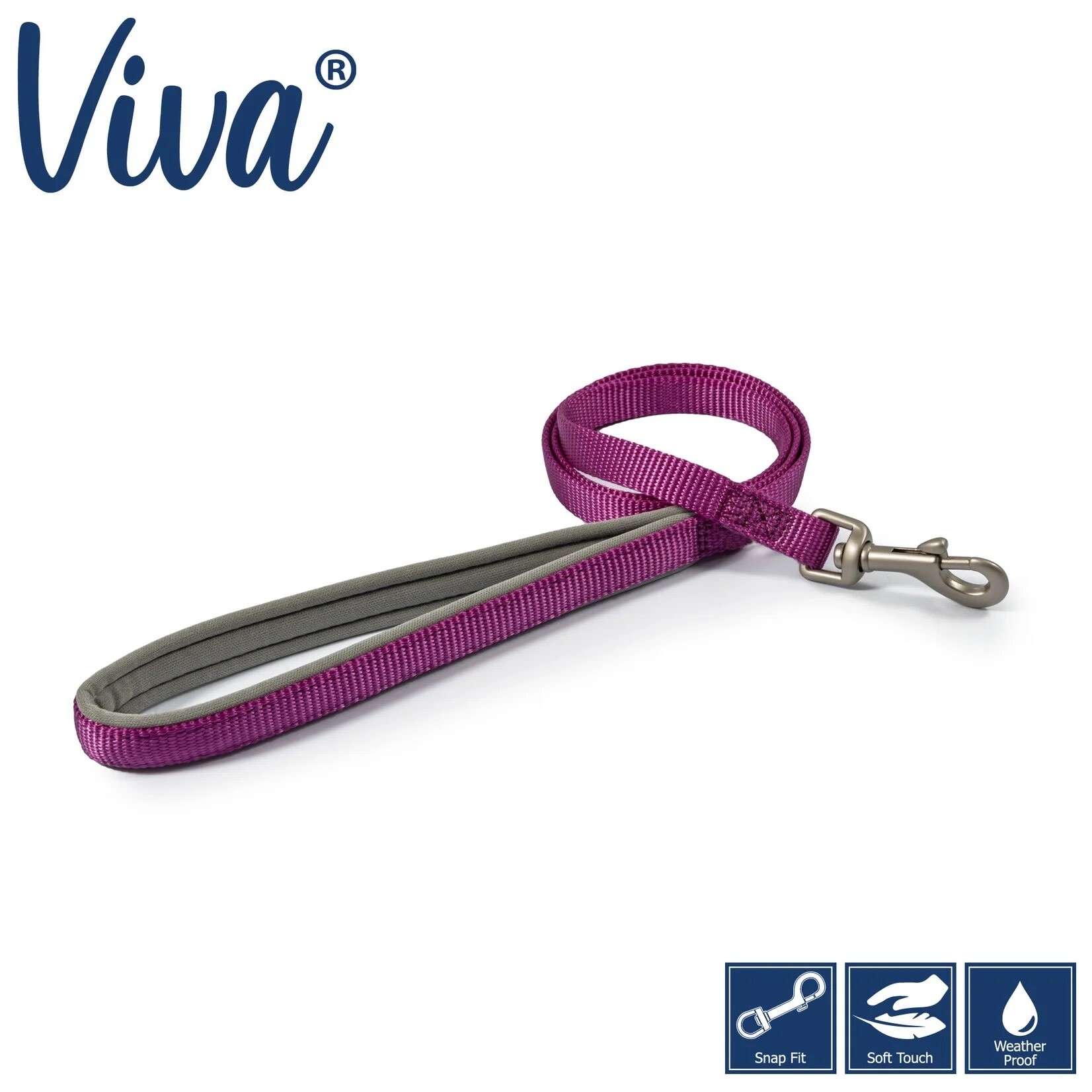 Ancol Viva Padded Neoprene Handle Poly-Weave Dog Lead, 100 x 1.9cm Purple