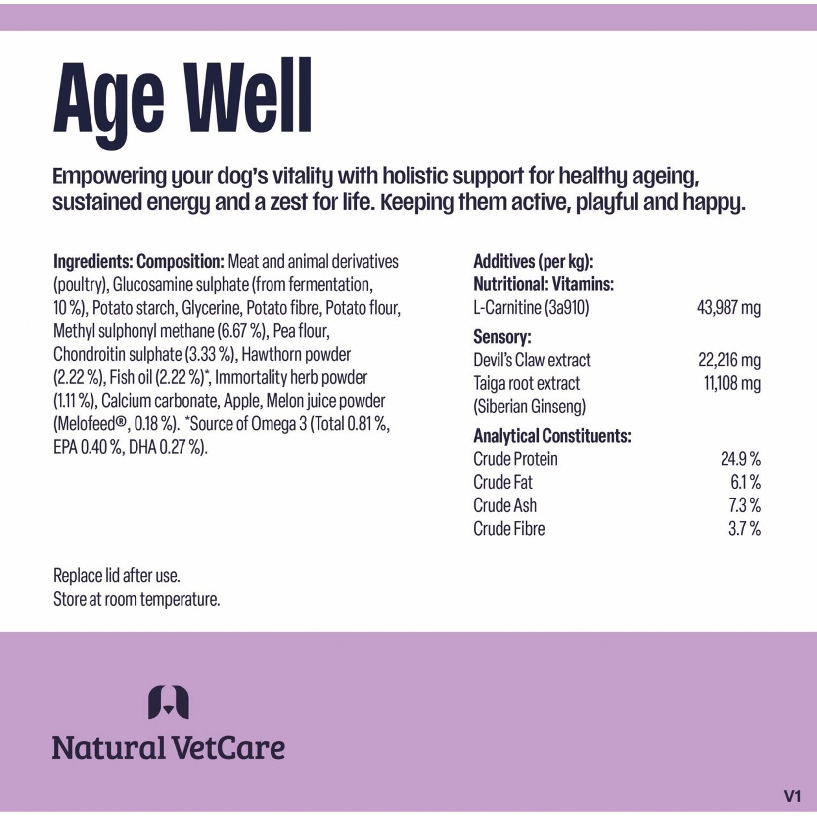 Natural VetCare Age Well Dog Supplement for Healthy Ageing, 50 Chews 225g