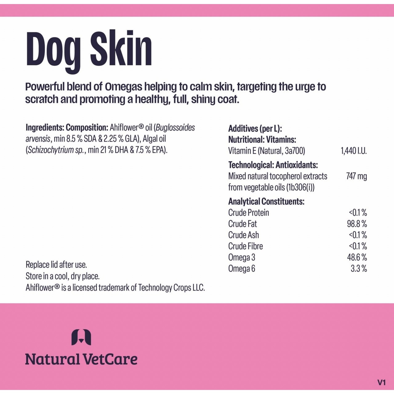 Natural VetCare Dog Skin Oil for Promoting a Healthy Shiny Coat, 100ml