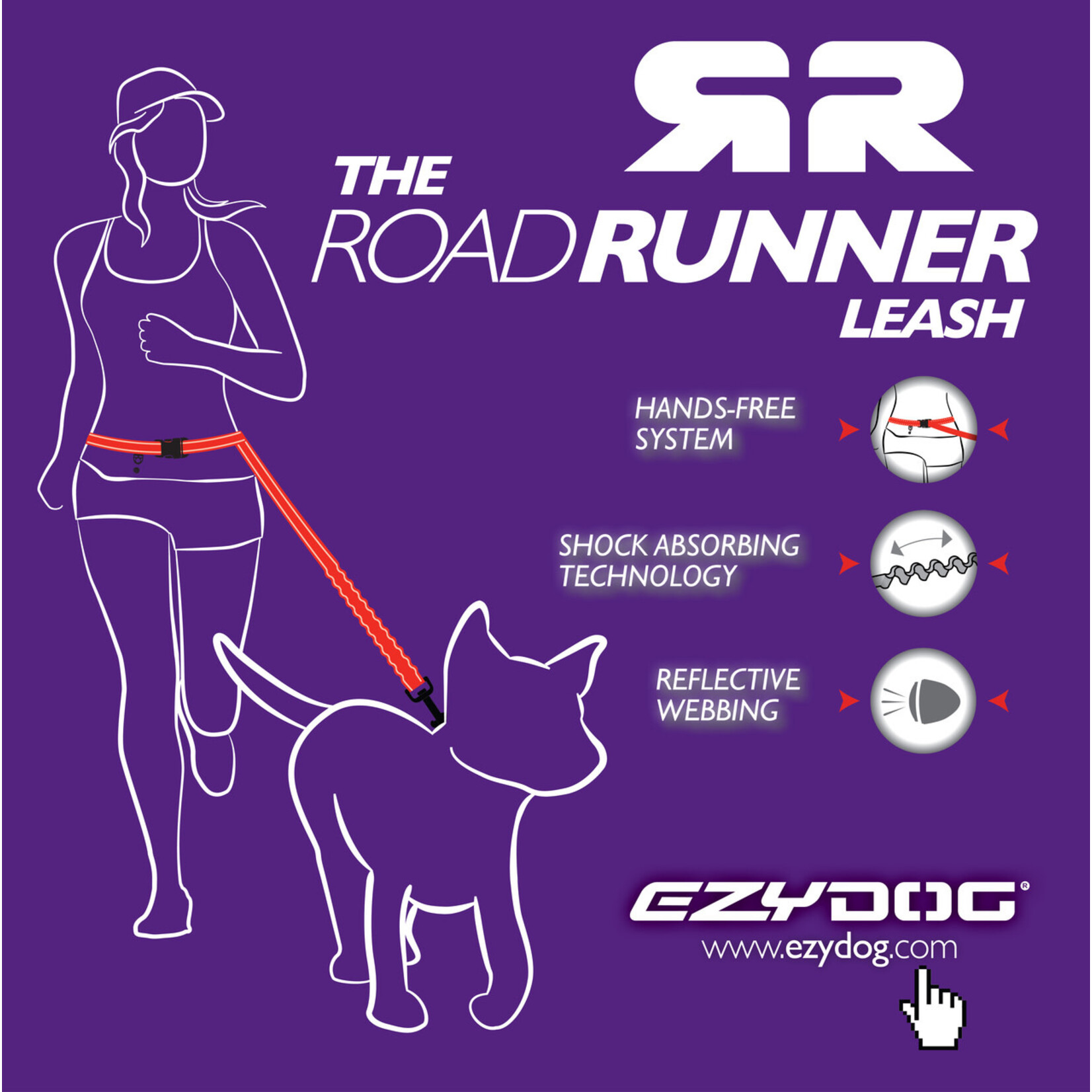 EzyDog Road Runner Hands Free, Shock Absorbing Dog Lead Blaze Orange