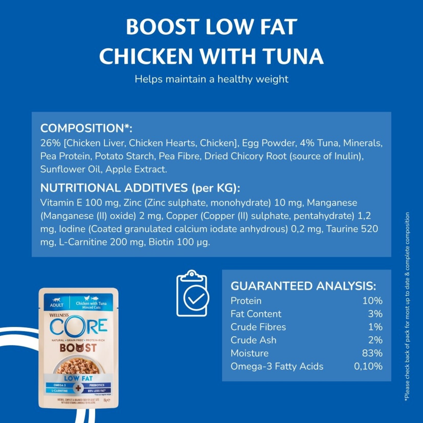 Wellness CORE Cat Boost Low Fat Wet Food, Chicken with Tuna 85g