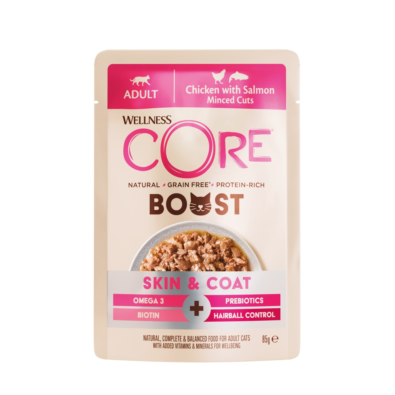 Wellness CORE Cat Boost Skin & Coat Wet Food, Chicken with Salmon 85g