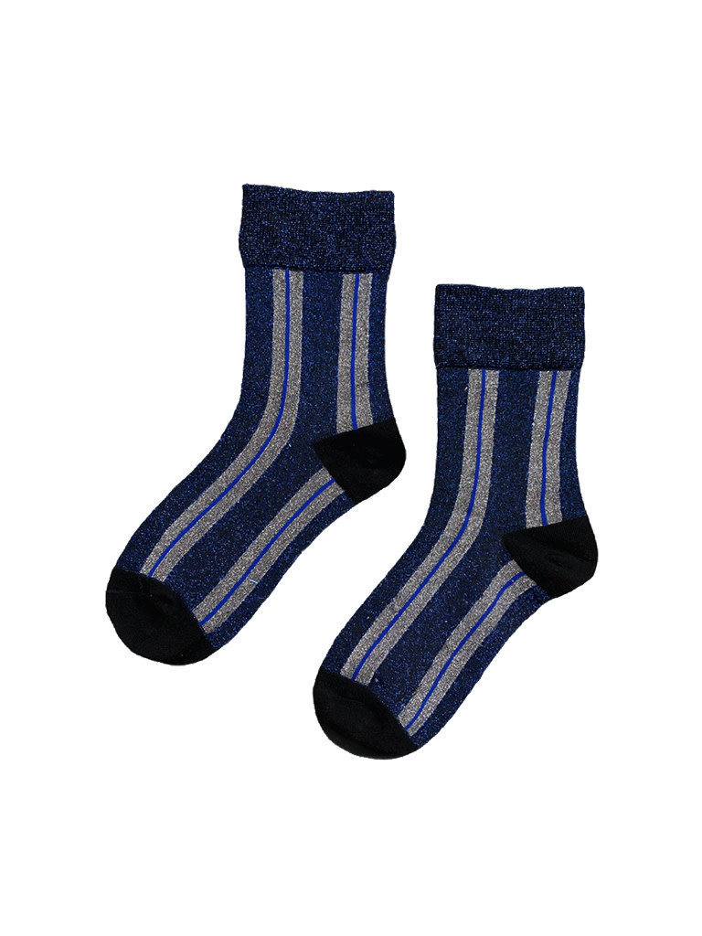 Socks Glitter Blue - Silver Striped