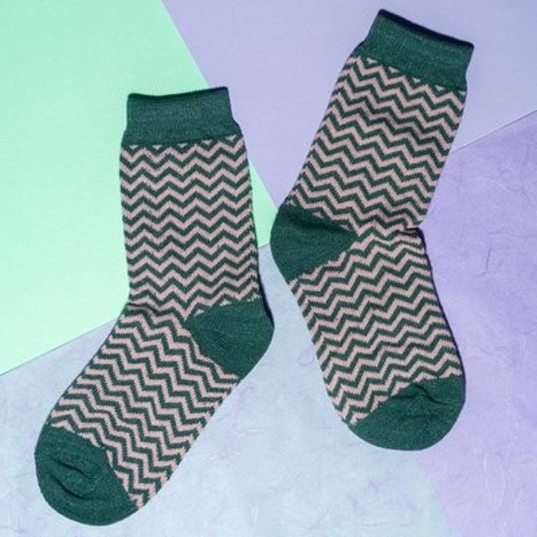 Socks Glitter Striped  Green - Pink