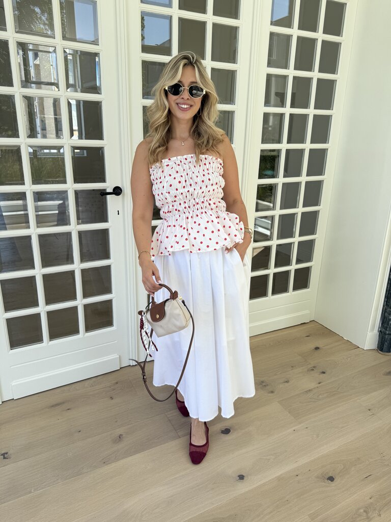 Dottie top white/red