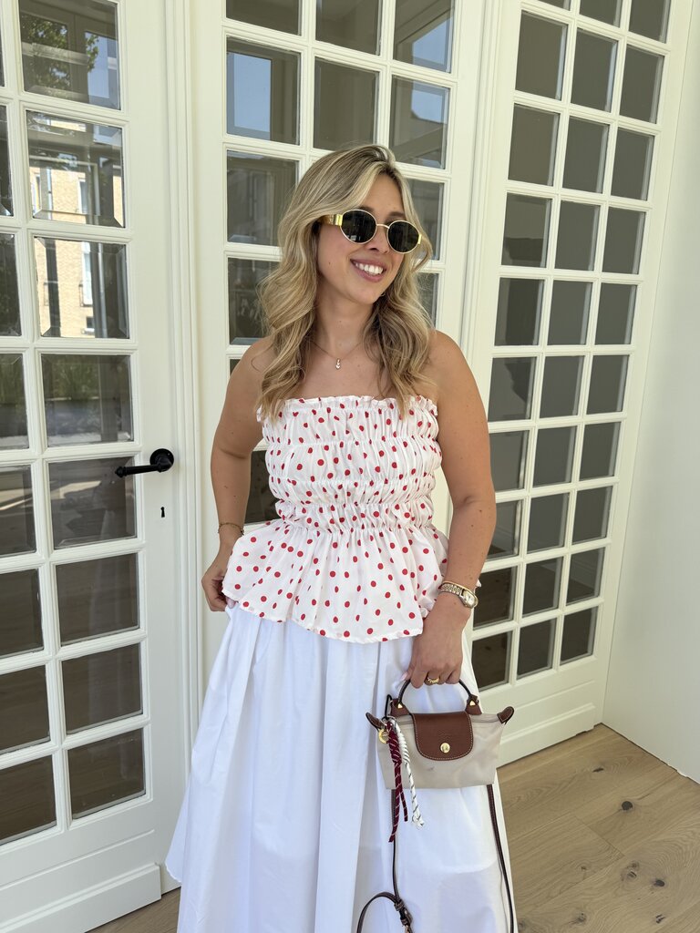 Dottie top white/red