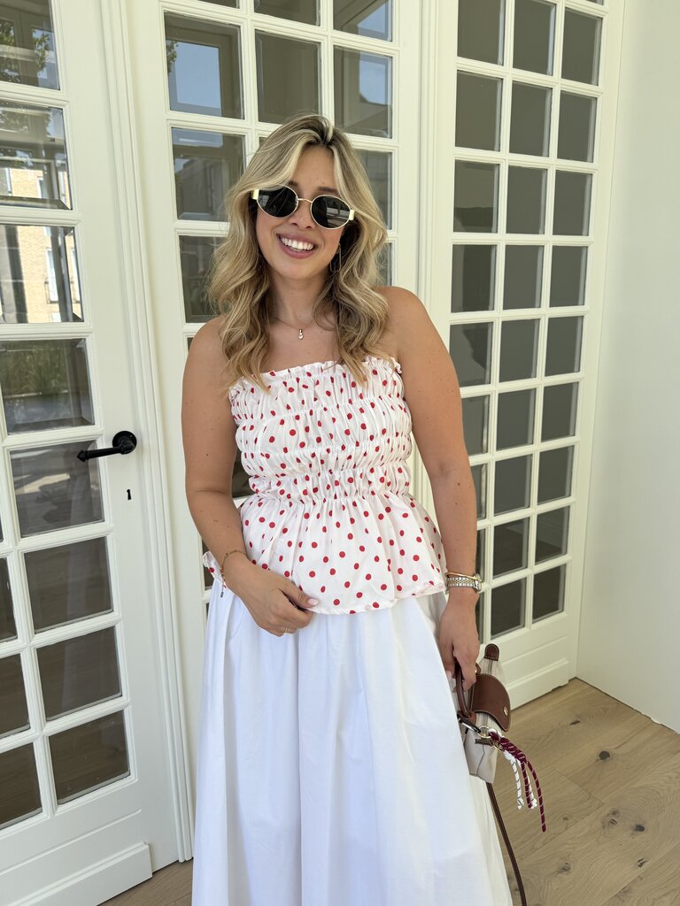 Dottie top white/red