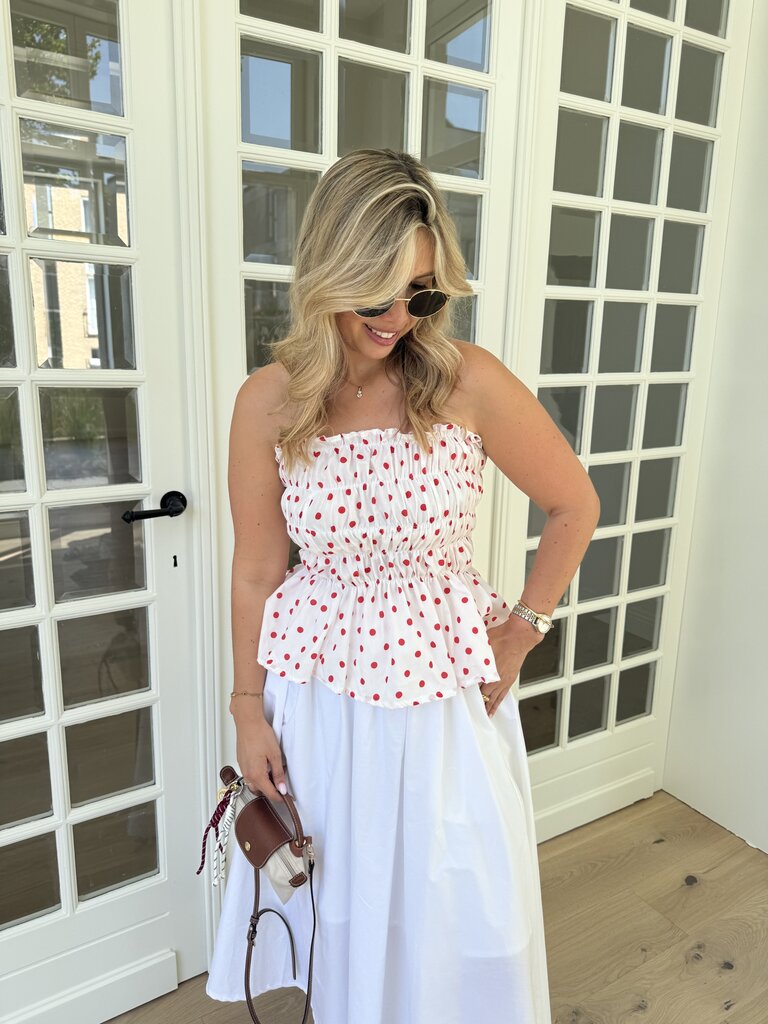 Dottie top white/red