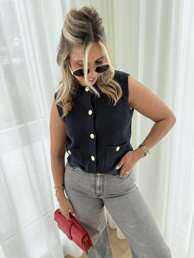 Stella button knit navy blue
