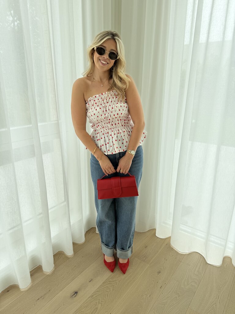 Dottie top white/red