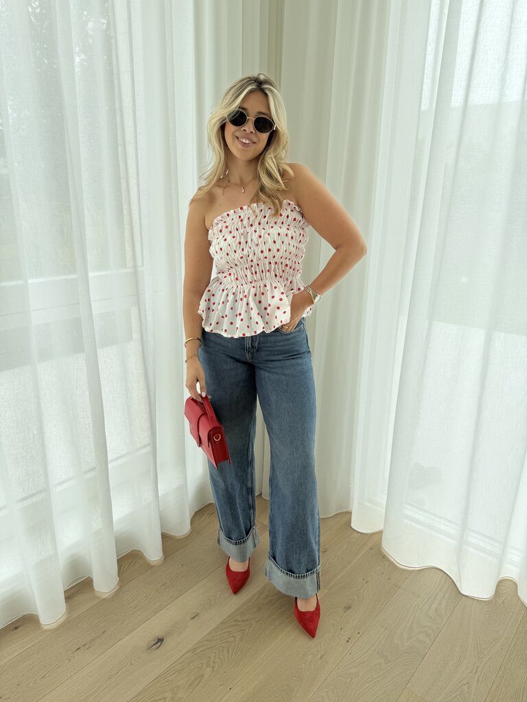 Dottie top white/red