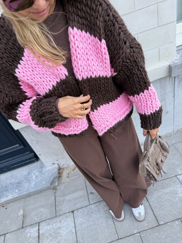 Babette chunky knit pink/brown
