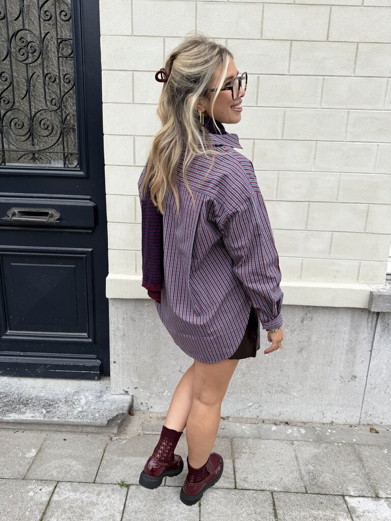 Jamie poplin shirt navy/burgundy