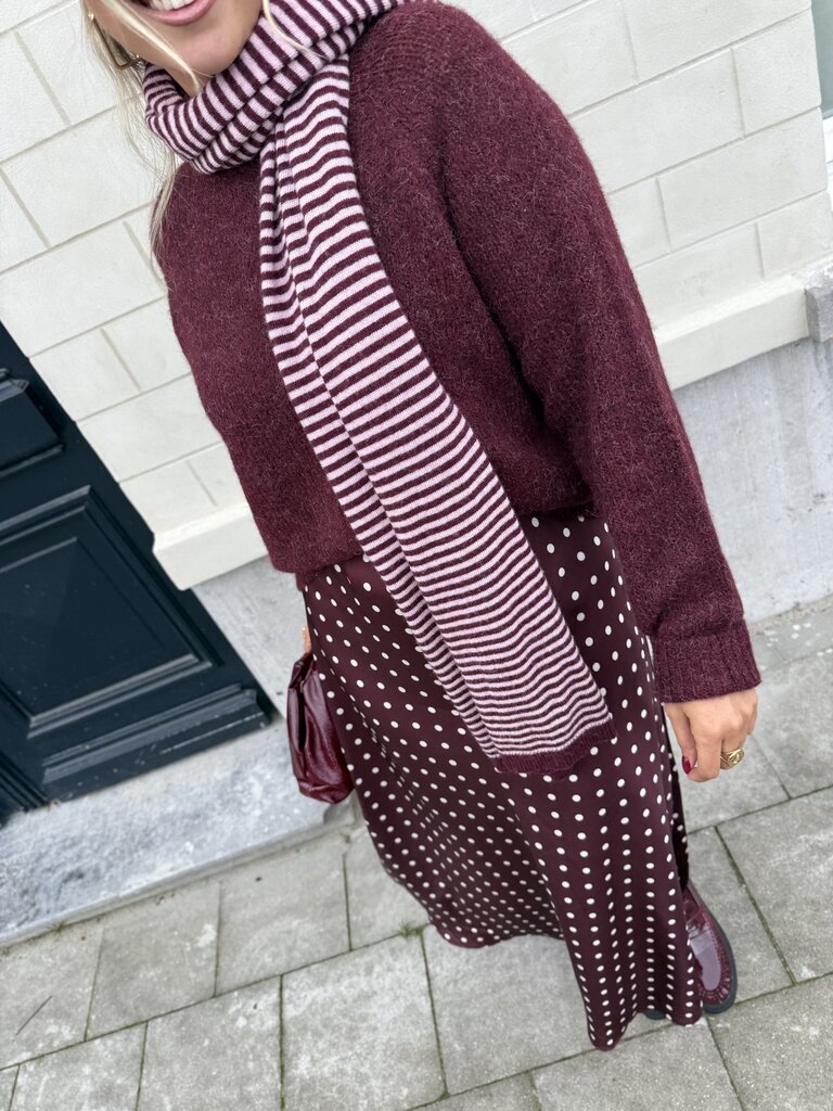 Dotted satin skirt bordeaux