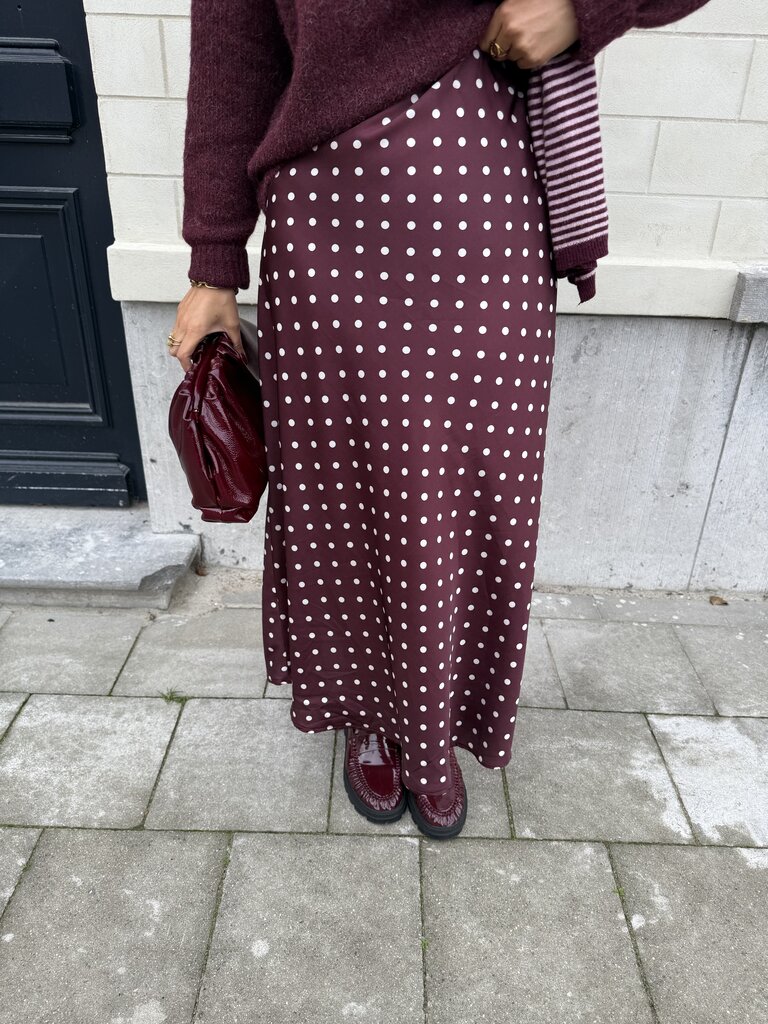 Dotted satin skirt bordeaux