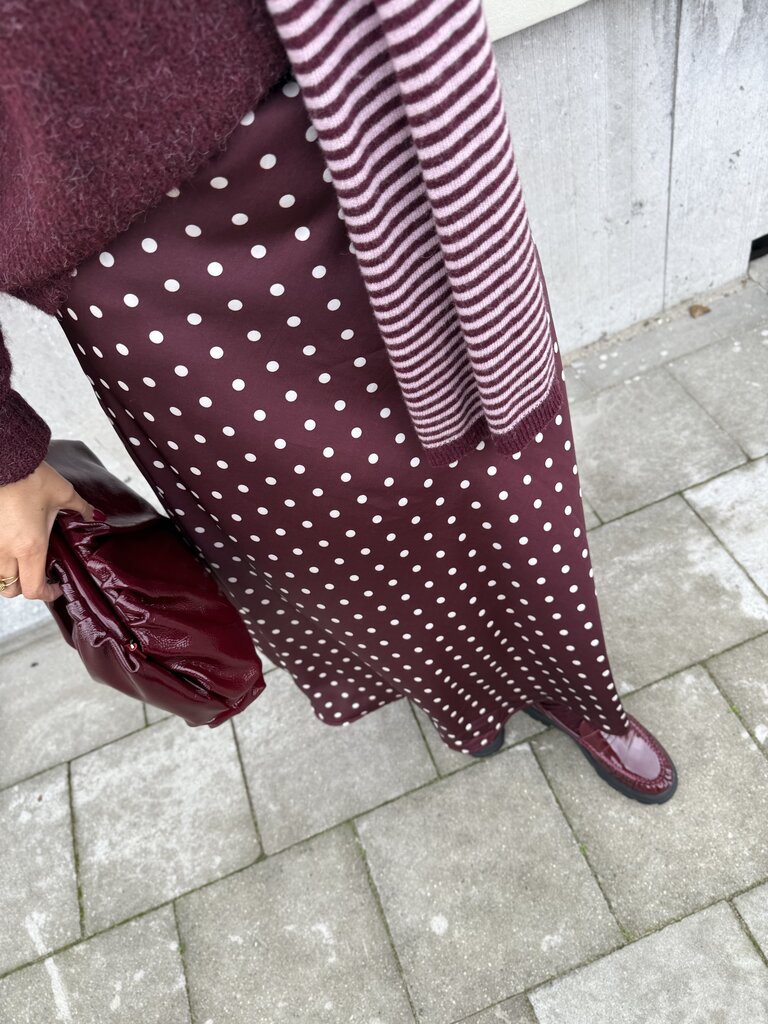 Dotted satin skirt bordeaux