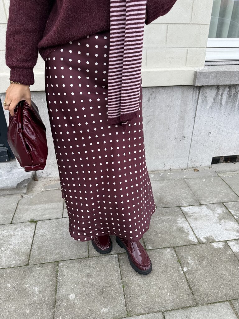 Dotted satin skirt bordeaux