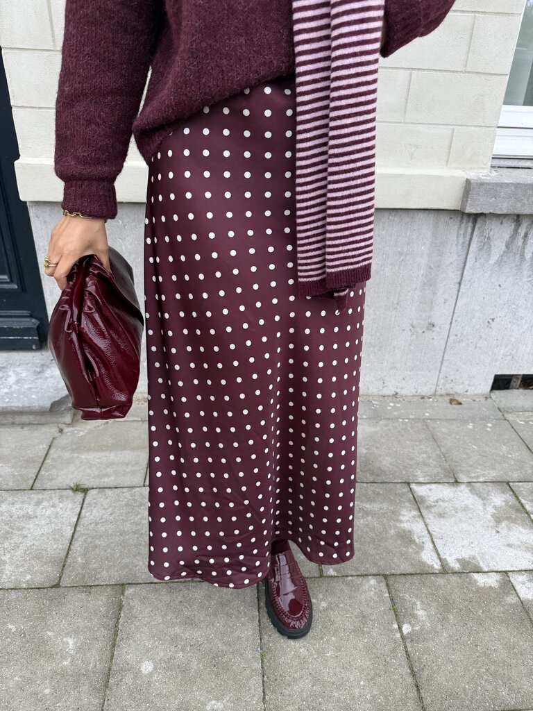 Dotted satin skirt bordeaux