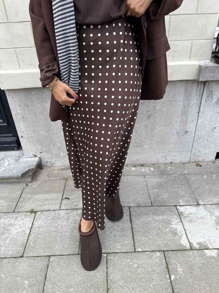 Dotted satin skirt brown