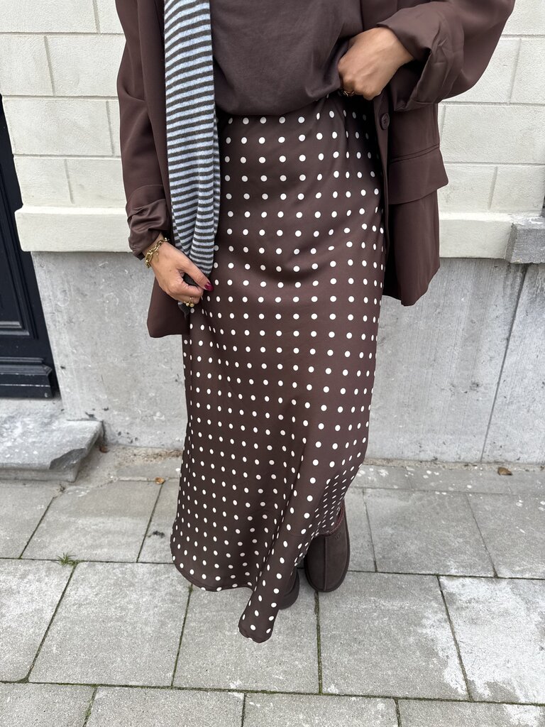 Dotted satin skirt brown