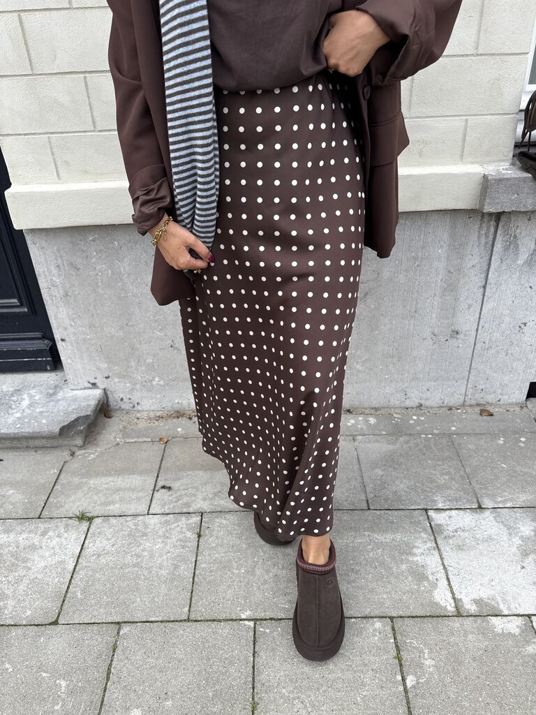 Dotted satin skirt brown