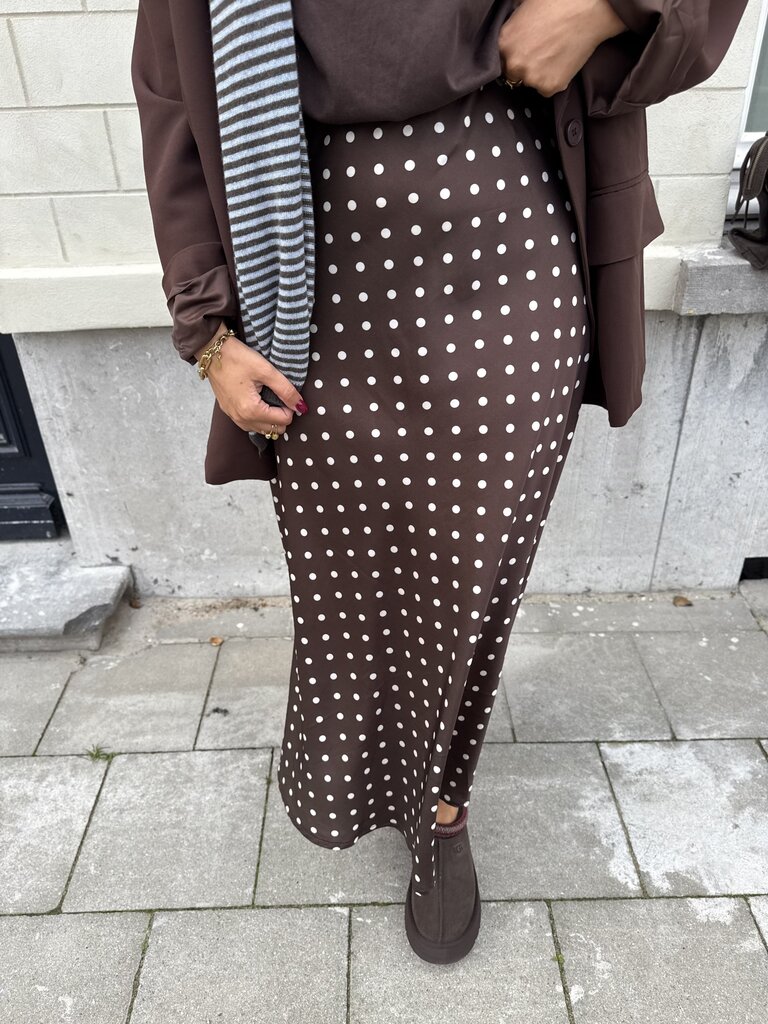 Dotted satin skirt brown