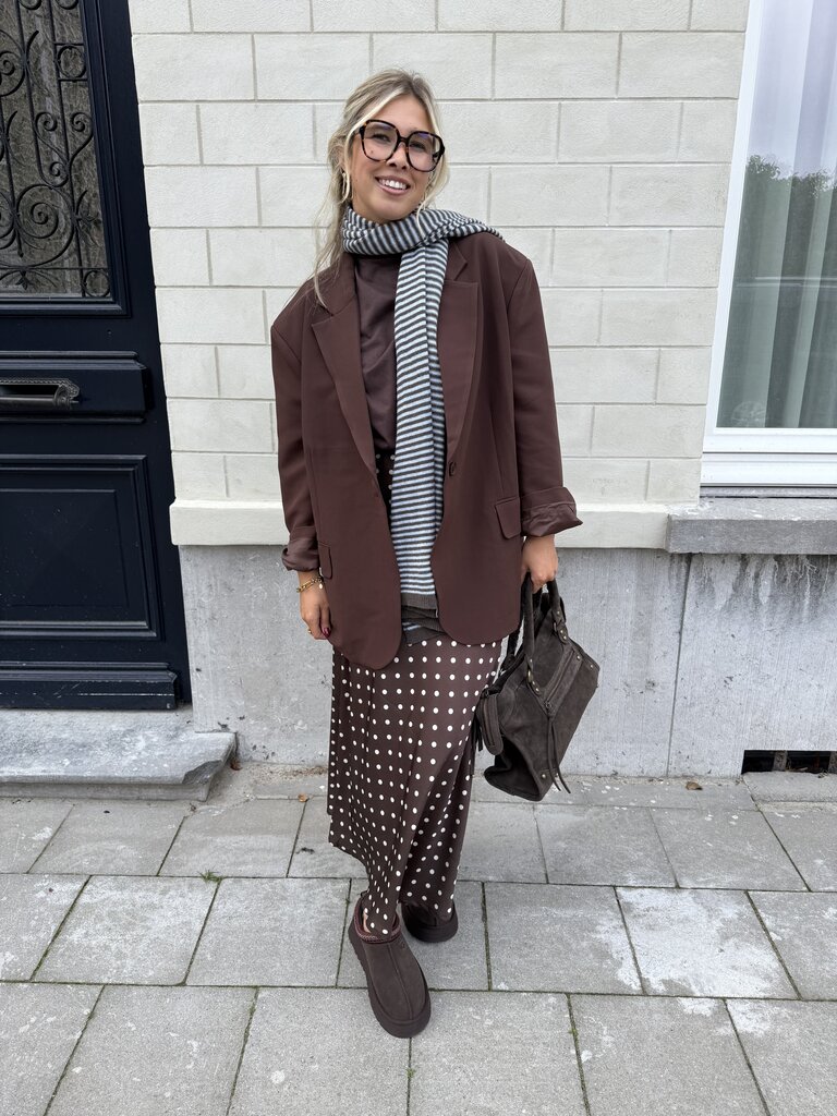 Dotted satin skirt brown