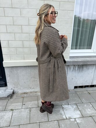 Nettie check belt coat