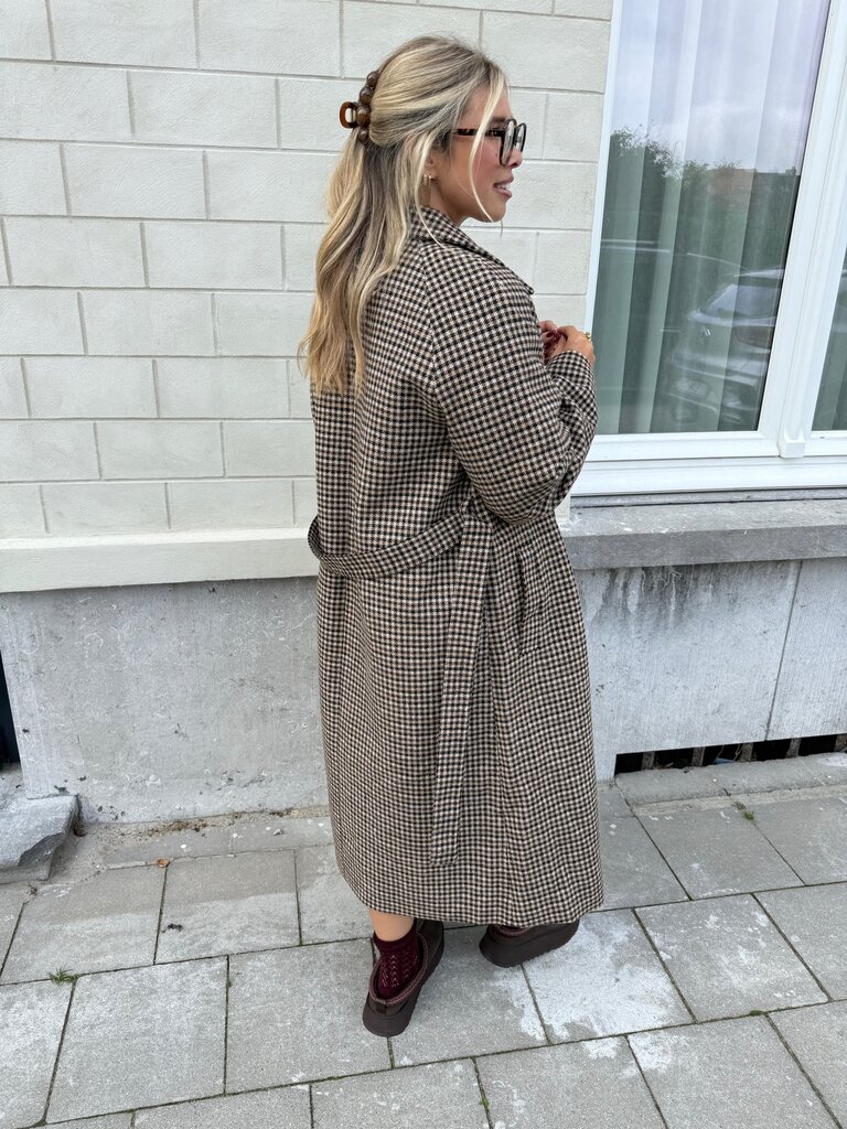 Nettie check belt coat