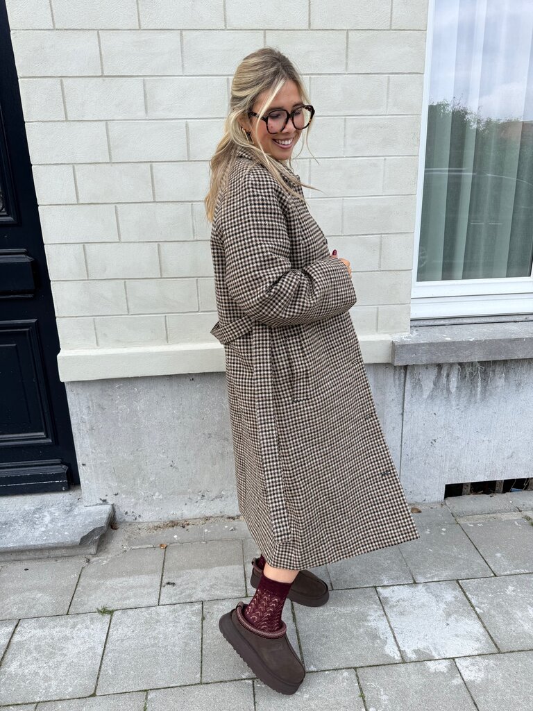 Nettie check belt coat