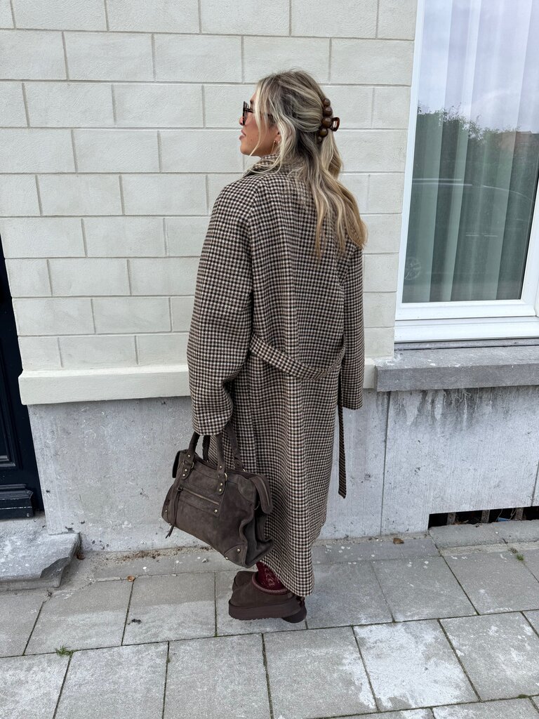 Nettie check belt coat