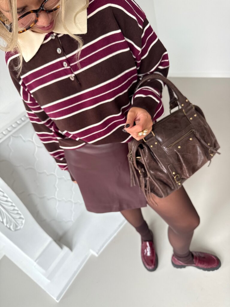 Evita polo knit brown/burgundy