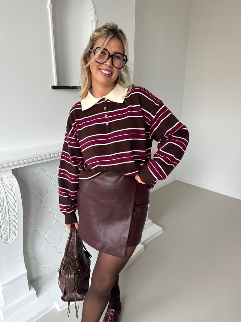 Evita polo knit brown/burgundy
