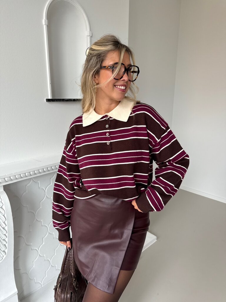 Evita polo knit brown/burgundy