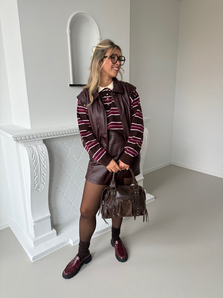 Evita polo knit brown/burgundy