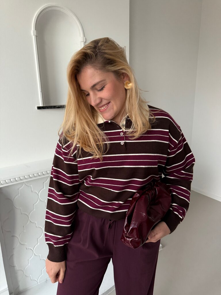 Evita polo knit brown/burgundy